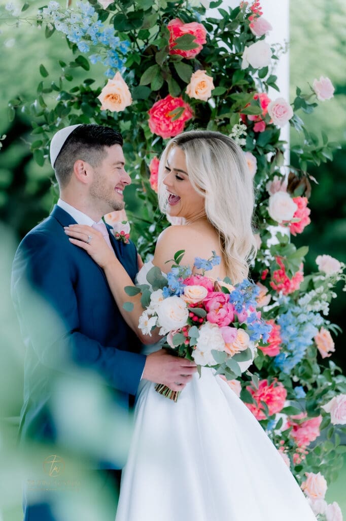 Candid bride and groom reaction during real wedding ceremony in Aubrey, Texas